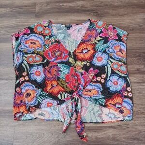 TORRID Challis Dolman Tie Front Crop Top Bright Floral Womens 1X Spring Boho